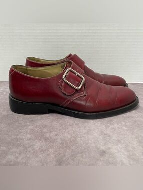 Brass Boot Dress Shoes Mens 8.5 M Burgundy Single Monk Strap Wingtip Shoes
